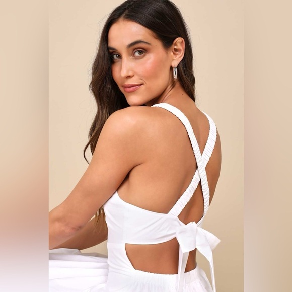 LULU’S Strolling Sicily White Pleated Backless Midi Dress With Pockets - Picture 3 of 5